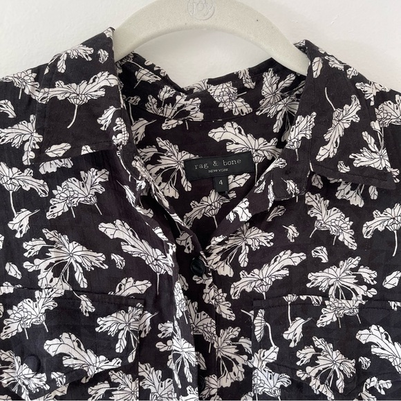 Rag + Bone Black White Floral Surplus Romper Size 4 Short Sleeve viscose pockets - Picture 4 of 16